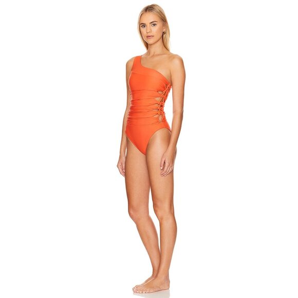 JONATHAN SIMKHAI Huntley One Piece Swimsuit in Flame Medium Womens Swimsuit - Picture 3 of 9